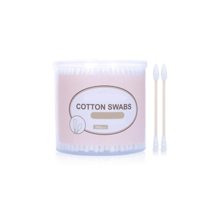 Set 300 betisoare de bumbac cu maner din bambus, biodegradabile, ambalaj mic pentru calatorii si depozitare