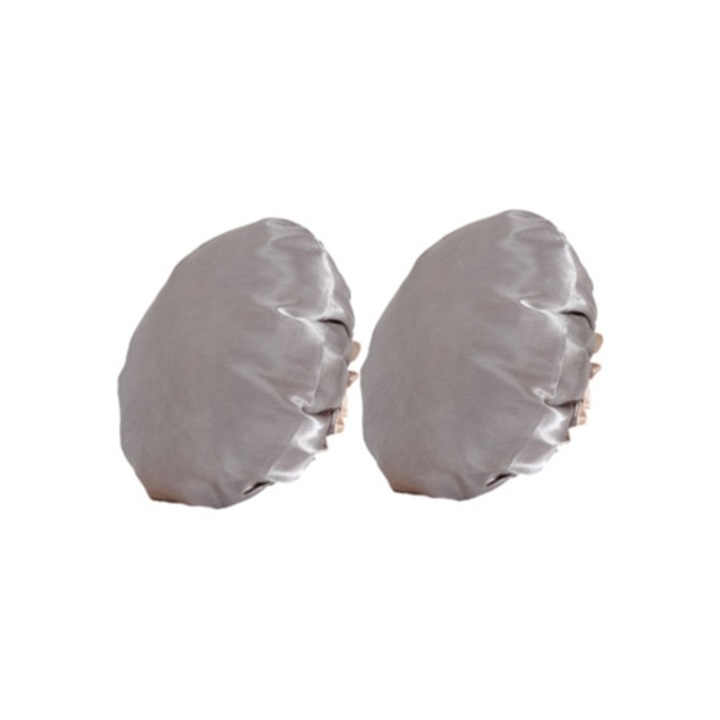 Casti de dus reutilizabile, set 2 bucati, impermeabile, cu strat dublu, pentru par lung si des, gri