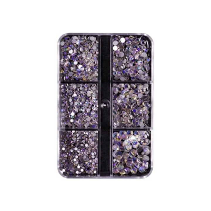 Strasuri rotunde din sticla, set, diverse dimensiuni, pentru decorare fata, unghii, imbracaminte, incaltaminte, genti si bijuterii