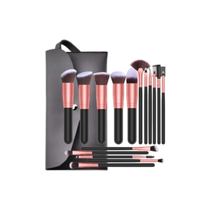 Set de 16 pensule de machiaj pentru fond de ten, corector si fard de pleoape cu husa
