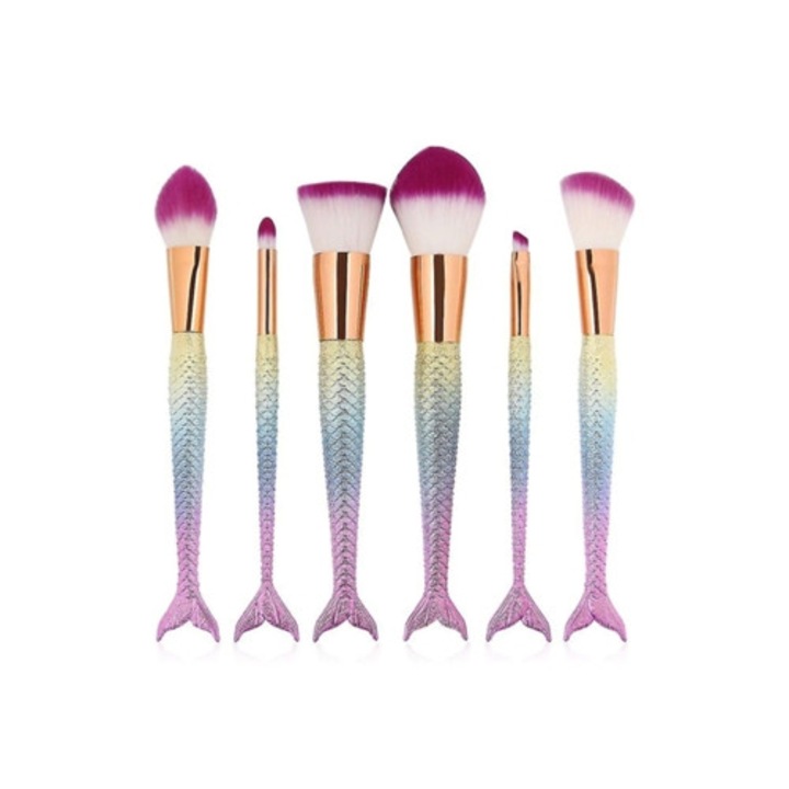 Set pensule machiaj profesional, diverse dimensiuni, culori gradient elegante, multicolor