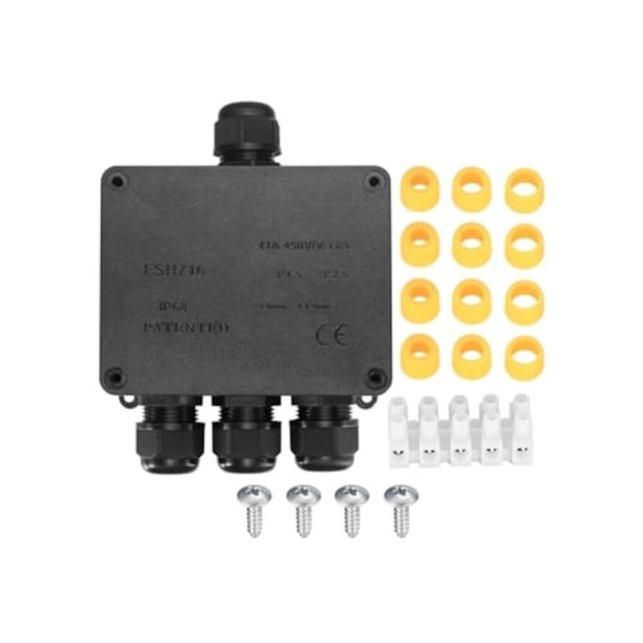 Cutie de jonctiune impermeabila IP68, 4 cai, pentru cabluri de 4mm-12mm