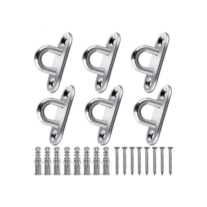 Set suporturi din otel inoxidabil, 6 unitati, U-Hooks, capacitate 40 kg, 2 gauri, pentru pereti
