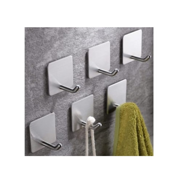Set suporturi adezive din inox pentru suprafete netede, set pentru baie, bucatarie, living