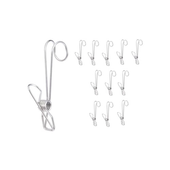 Clips din otel inoxidabil pentru rufe, set, design elegant, prindere puternica, utilizare acasa si in bucatarie
