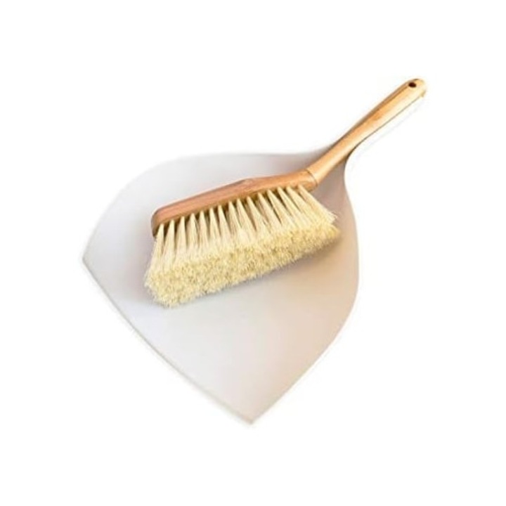 Set maturi cu manere curbate, design compact, cu perie si dustpan, multicolor