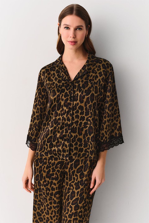 Suwen, Pijama cu model animal print, Maro inchis/Maro deschis