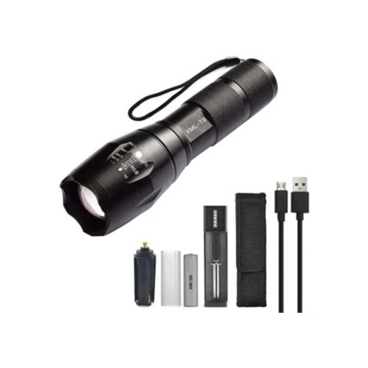 Nagy fényerejű taktikai zseblámpa, 5 üzemmód, vízálló, kempingezéshez és túrázáshoz