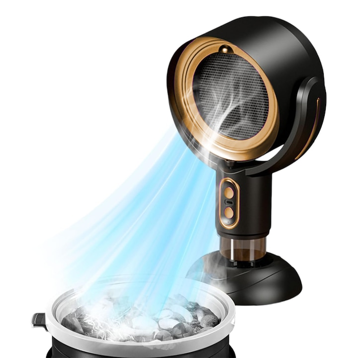 Вентилатор за маса Teno®, пречиствател на въздуха, аспиратор за масло и пара, отделение за масло, накланящ се, стабилна структура, висока устойчивост, златист цвят