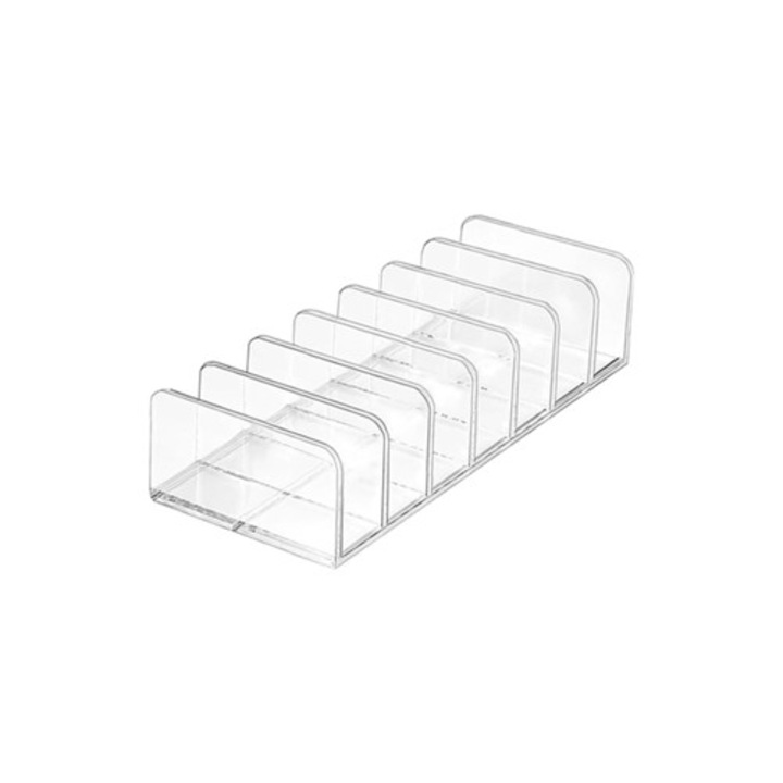 Organizator palete farduri, 7 compartimente transparente, suport pentru blush si machiaj