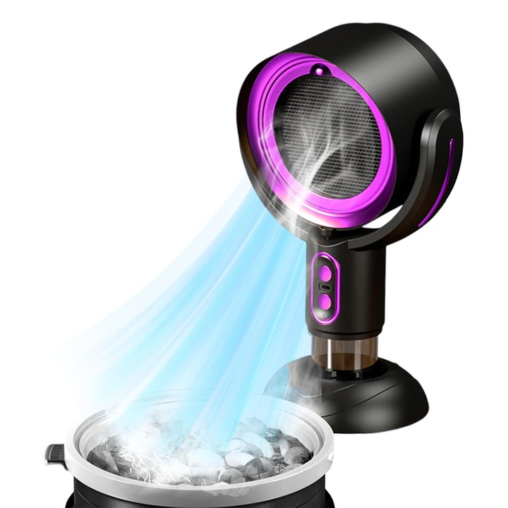 Вентилатор за маса Teno®, пречиствател на въздуха, аспиратор за масла и пара, отделение за масла, накланящ се, стабилна структура, висока устойчивост, лилав