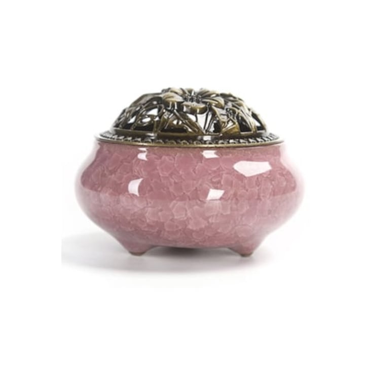 Arzator de tamaie, ceramica/cupru, 10x10x15 cm, roz