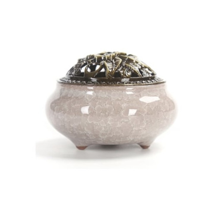 Arzator de tamaie, ceramica/cupru, 10x10x15 cm, gri