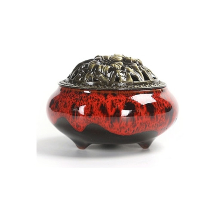 Arzator de tamaie, ceramica/cupru, 20x20 cm, multicolor