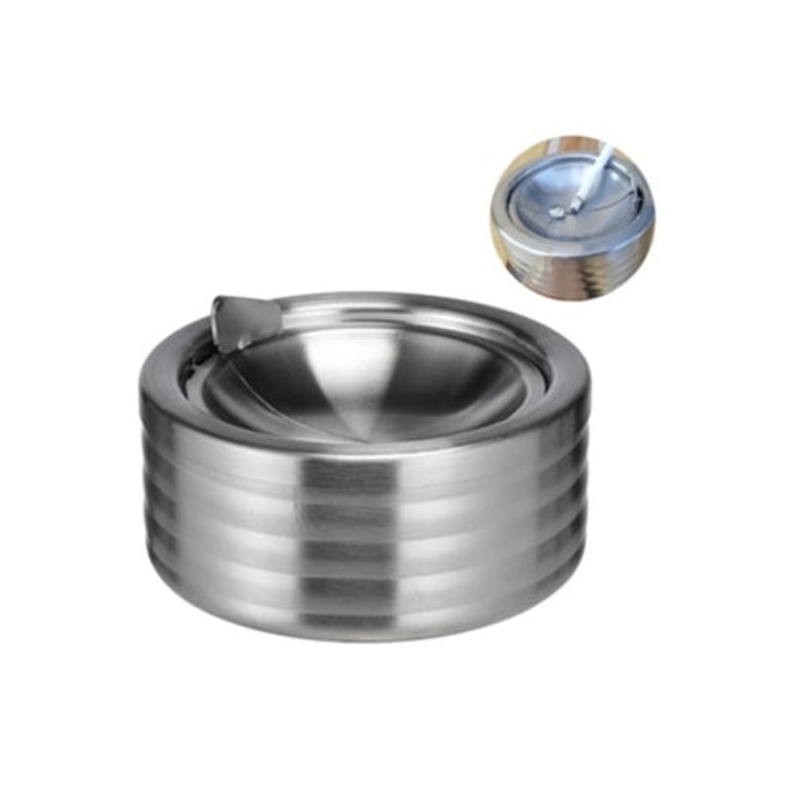 Scrumiera din otel inoxidabil cu capac, pentru interior sau exterior, design pentru birou sau acasa