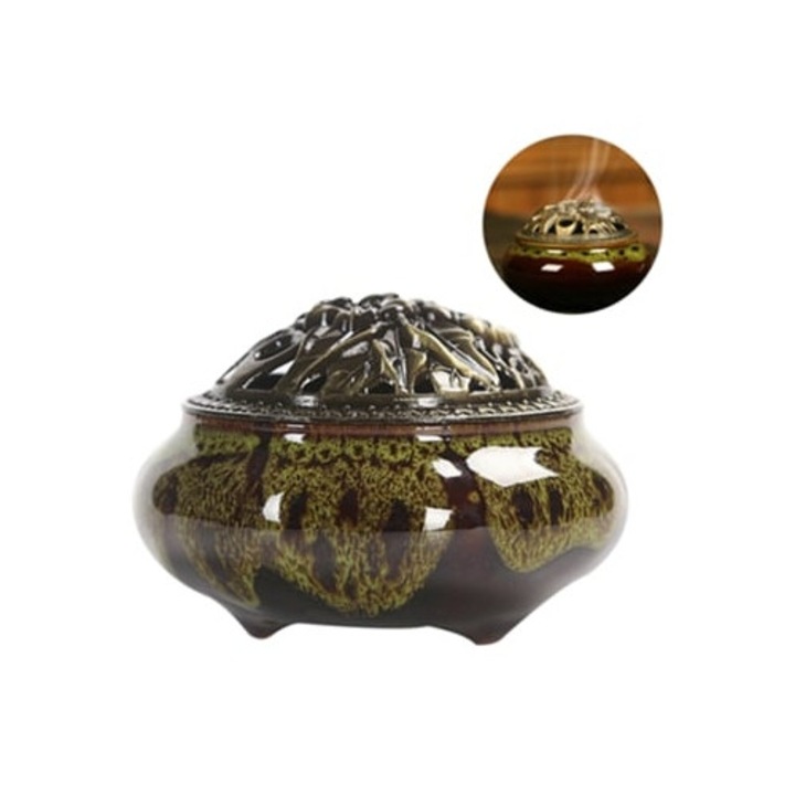 Arzator de tamaie, ceramica/cupru, 10x10x15 cm, multicolor