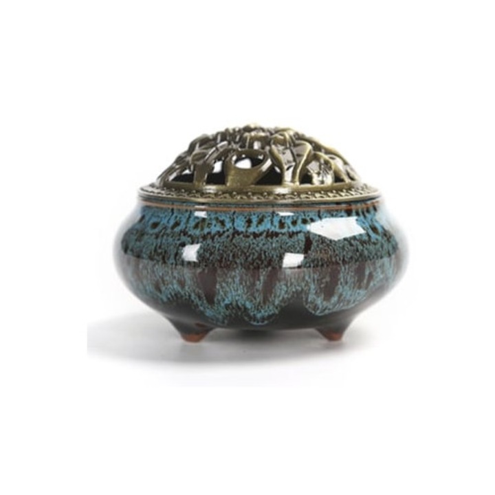 Arzator de tamaie, ceramica/cupru, 10x10x15 cm, multicolor