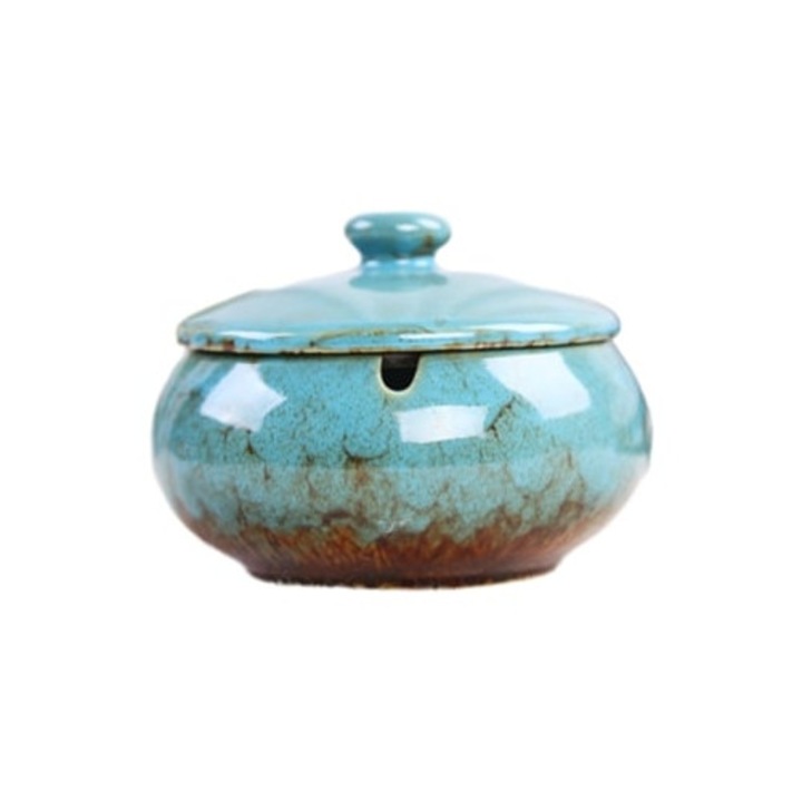 Scrumiera ceramica cu capac, design stilat, rezistenta la vant, pentru interior si exterior