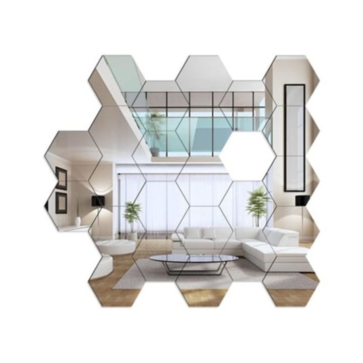 Placi decorative hexagonale, autocolante, calitate oglinda din acril, imagine clara