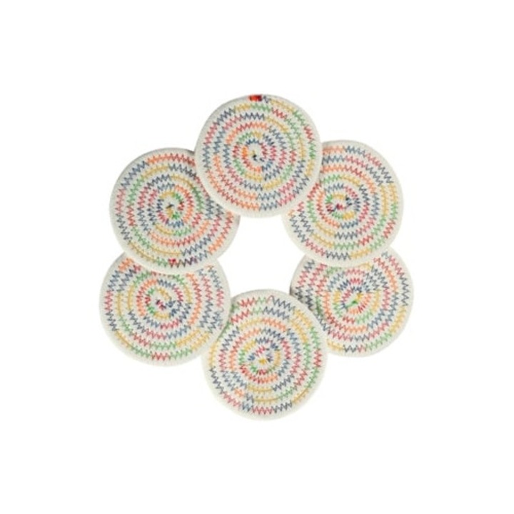 Italtartók, szövött pamut alátét szett, nedvszívó, kézzel készített, többszínű