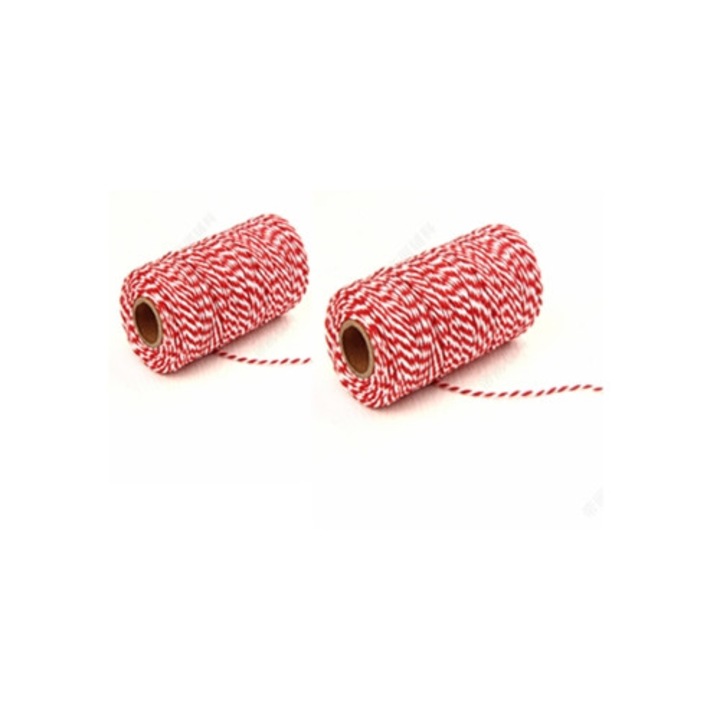 Коледна връв, червена и бяла, 100% естествен памук, комплект за опаковане на подаръци, DIY проекти.