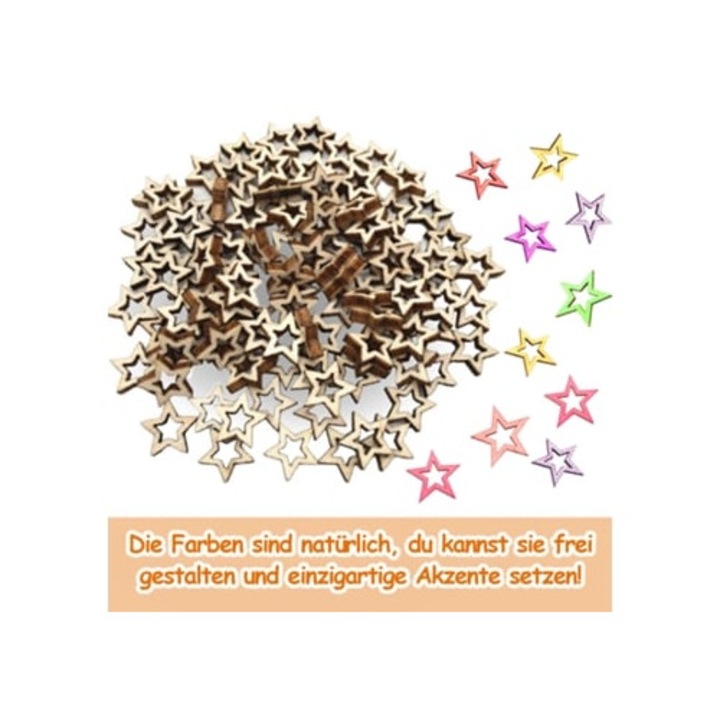 Globuri de Craciun, Ornamente din lemn natural in forma de stea, lucratura fina