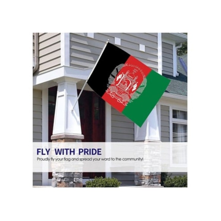 Steag Afganistan, material poliester, 90x150cm, culori vii, margini cusute cu doua ace