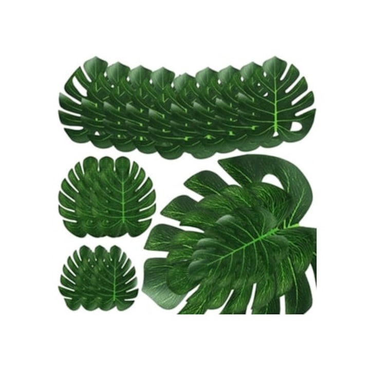 Frunze tropicale artificiale, decorare DIY, design asemanator cu rainforest, verde, set