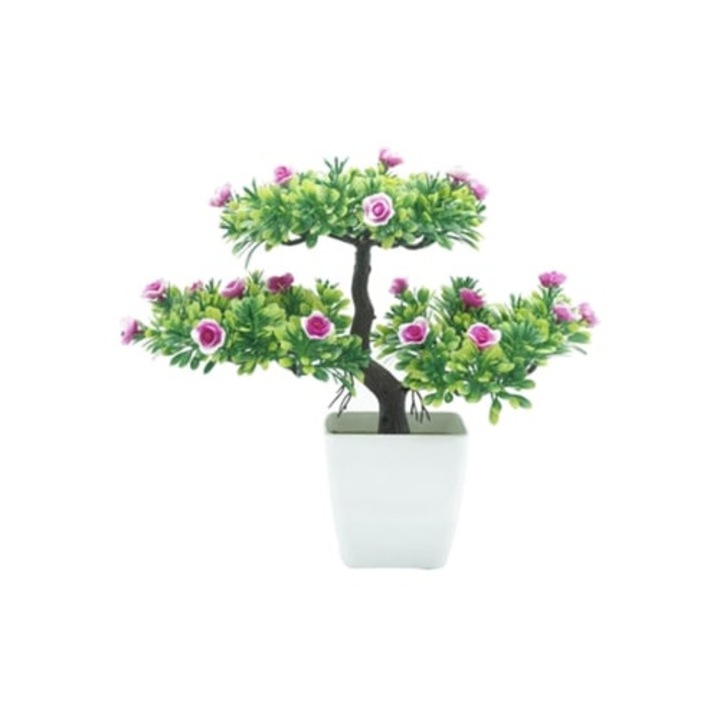 Műbonsai cserépben, otthoni és irodai dekoráció, rózsaszín és piros