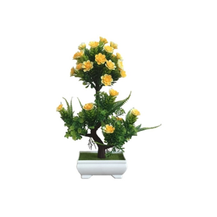 Mesterséges Bonsai növény cserépben, sárga