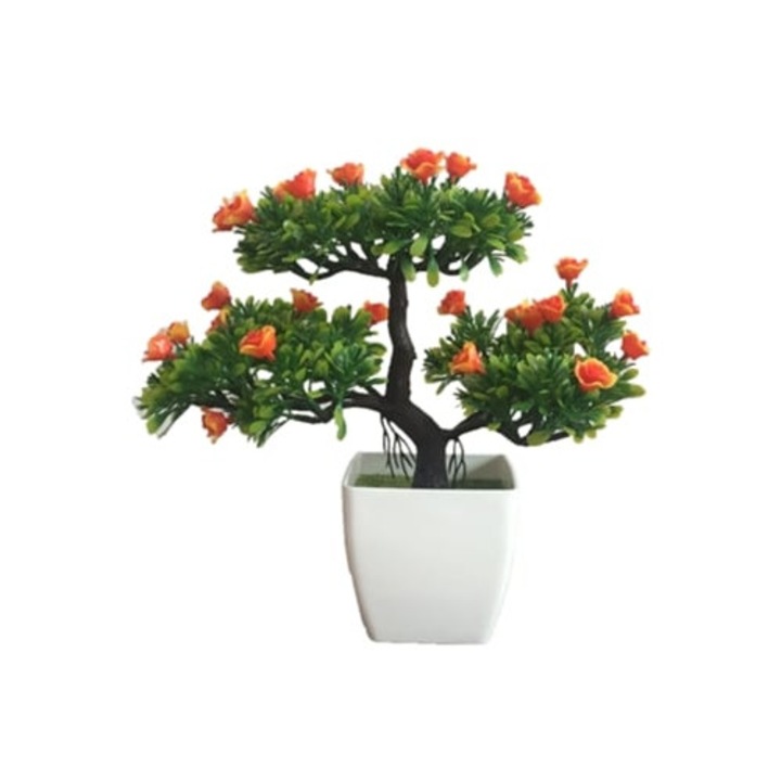 Műbonsai cserépben, otthoni és irodai dekoráció, narancssárga