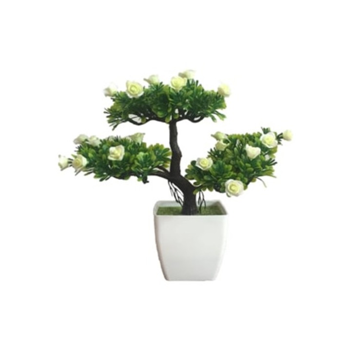 Műbonsai cserépben, műnövények, fehér