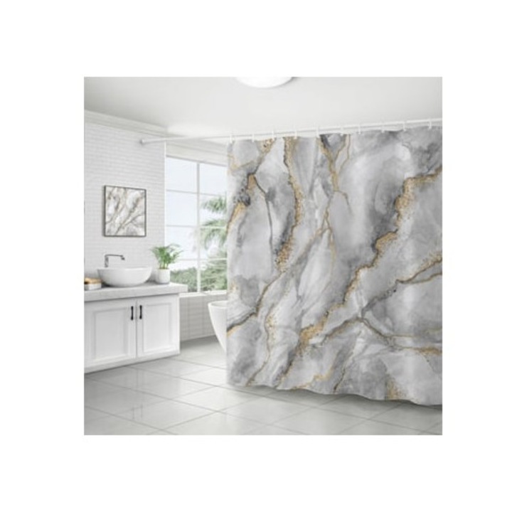 Cortina de dus din marmura, set modern abstract, material lavabil si impermeabil, 70x70cm