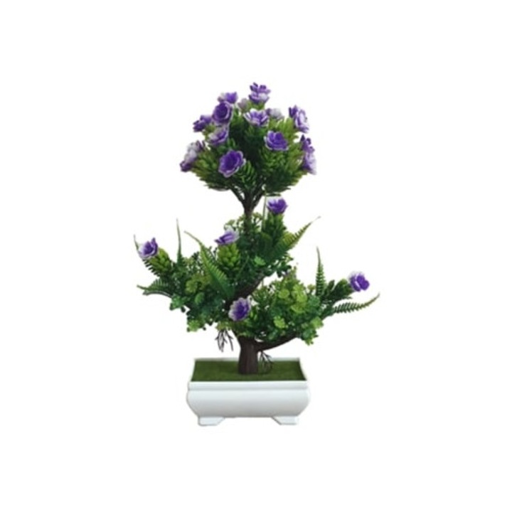 Műnövény Bonsai cserépben, otthoni és irodai dekoráció, lila