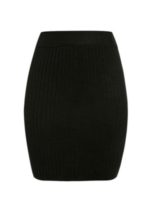 Fusta tricotata dama, midi, casual, neagra, poliester, XL INTL