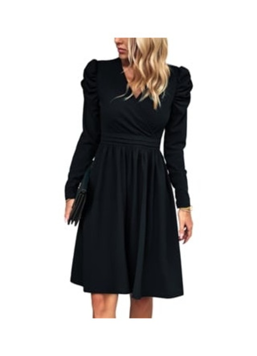 Rochie casual dama, tip petrecuta, maneca lunga, decolteu, poliester