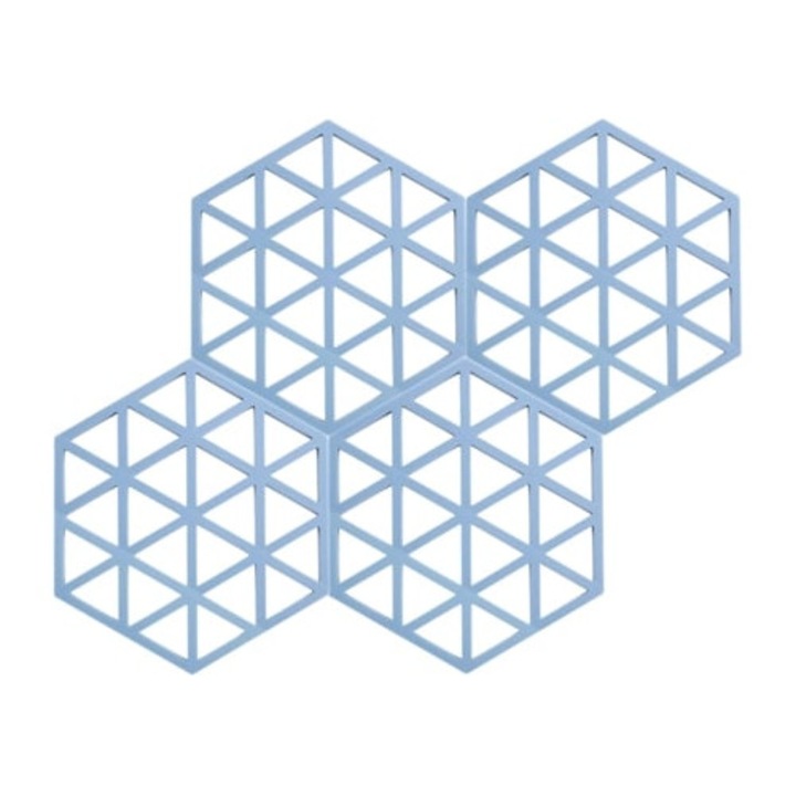 Set 4 suporturi pentru oale, silicon, rezistent la caldura, model artistic, albastru, pliabile, antiderapante