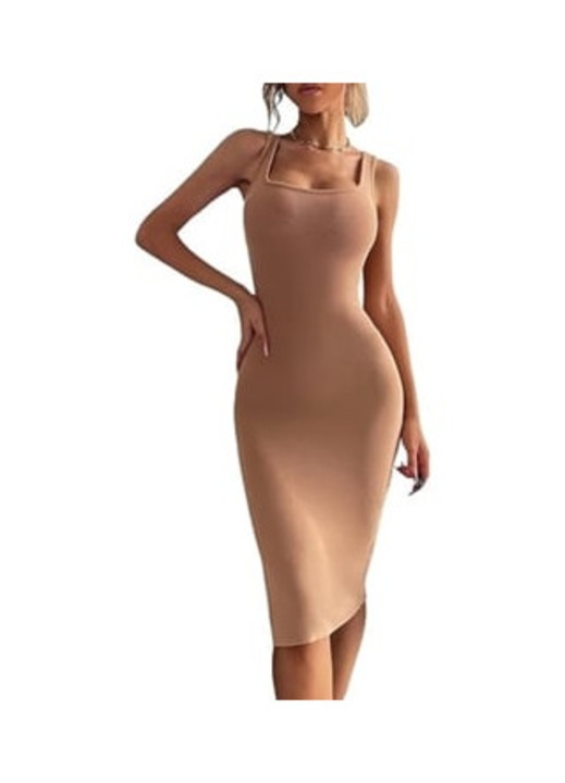 Rochie mulata de dama, bej, bretele late, spate deschis, S INTL