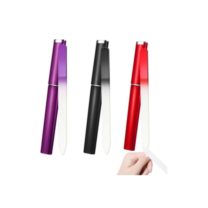 Pile cosmetice din sticla cristalina, pentru unghii naturale, cu doua fete, 18cm