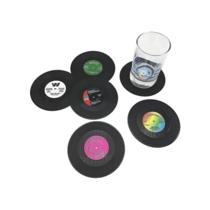 6 darabos poháralátét készlet, retro design, mosható, többszínű