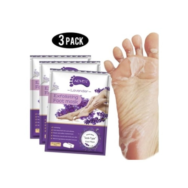 Hámlasztó lábmaszk, Aliver, 3 darab, elhalt bőr eltávolítása, bársonyos lábakért, uniszex