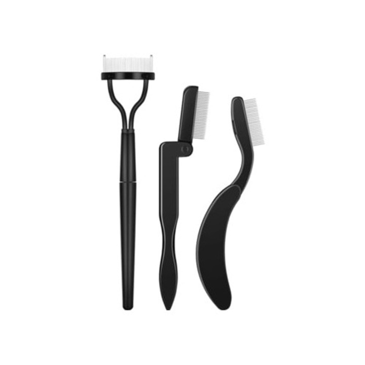 Pieptene pliabil pentru sprancene si separator pentru gene, 3 piese, negru
