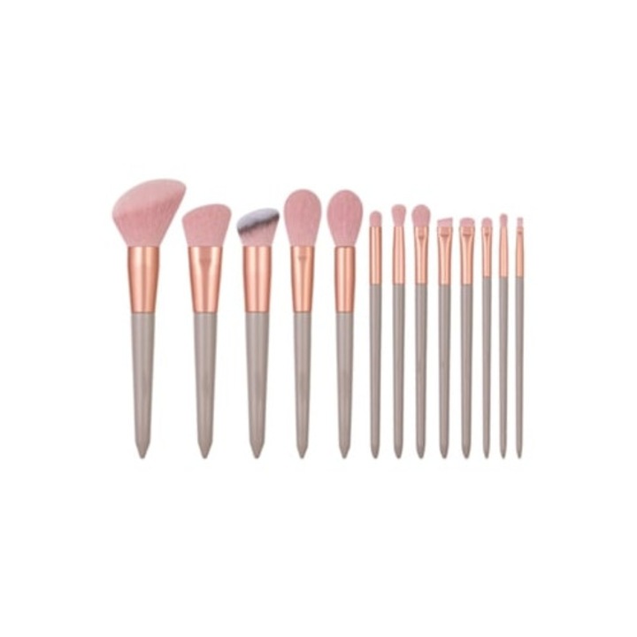 Set 13 Pensule Machiaj, Fibra Sintetica, Roz, cu Pouch