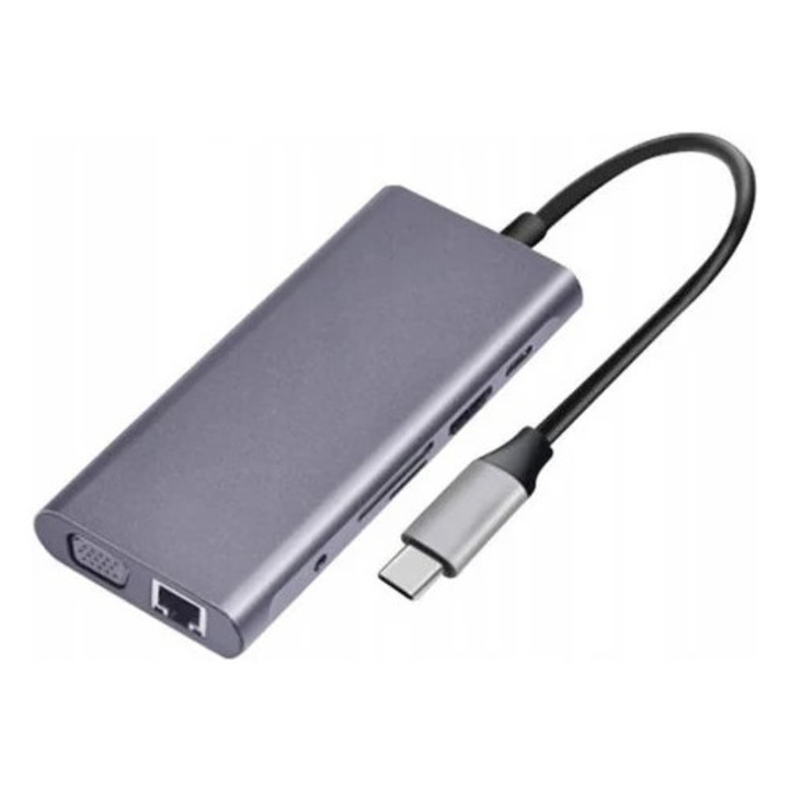 Hub HSLA konverter VGA/HDMI/PD USB-C, 3 portos