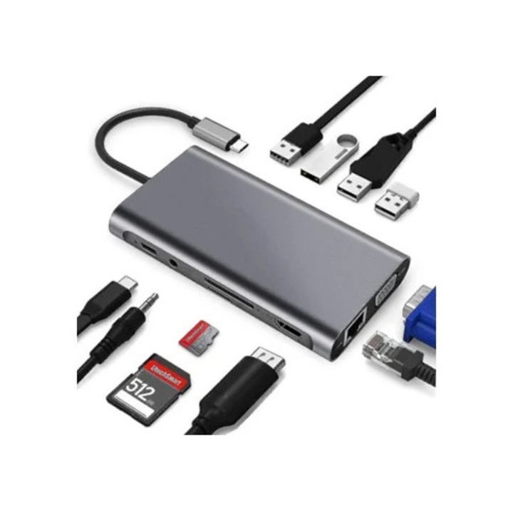 Hub dokkolóállomás Type-C 11 az 1-ben HDMI-vel, USB konverter Macbookhoz