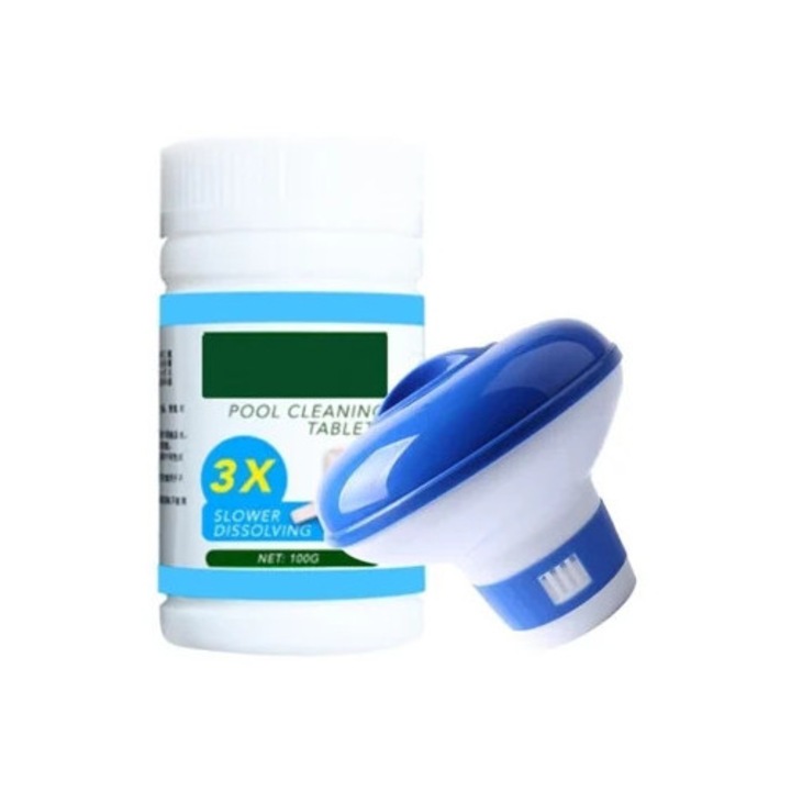 Плаващ автоматичен дозатор за хлорни таблетки, бял/син