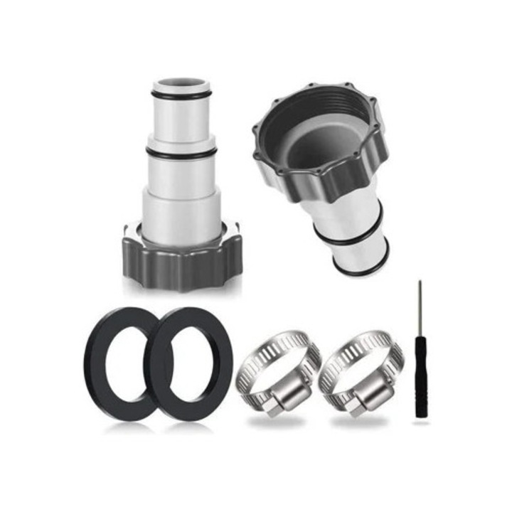 Set 2 adaptoare furtun pentru piscina, Alb/Gri