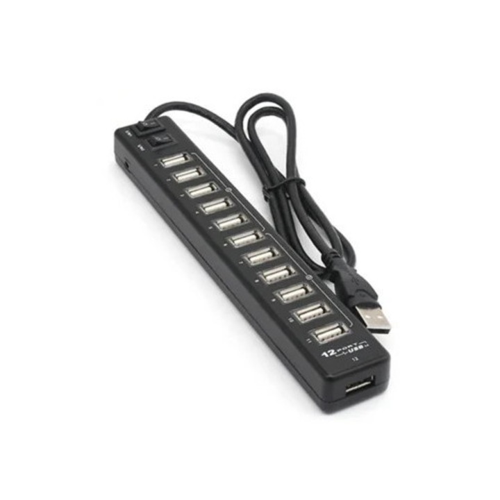 USB 3.0 többportos elosztó, 12 portos, nagy átviteli sebesség, fekete