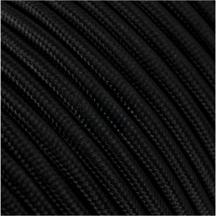 Cablu Textil, Retro Electrica®, FANTON, 50m, Cablu Textil Rotund 2x0.75mm H03VV-F Poliester, Cablu Textil Electric Cupru PVC, Cablu Textil Pentru Iluminat Lustre Aplice Vintage, Design Decorativ Interior Modern, Negru