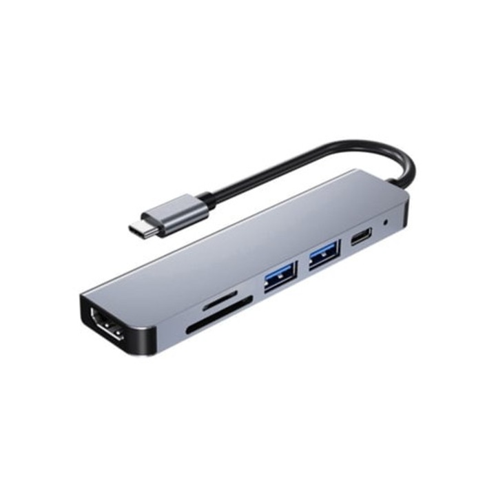 Hub USB C 6 az 1-ben, 4K/30Hz HDMI, hordozható, kompakt méretek